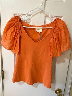 Maeve by Anthropologie Orange Flutter Sleeve Top Size Small